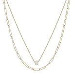 Gold Link Chain Layered w/ Single Freshwater Pearl Necklace