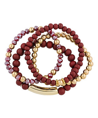 Maroon Set of 4 Beaded Bracelets