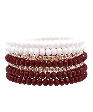 Maroon/Gold/White Set of 7 Bracelets