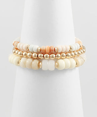 Ivory 3 Row Beaded Bracelet Stack