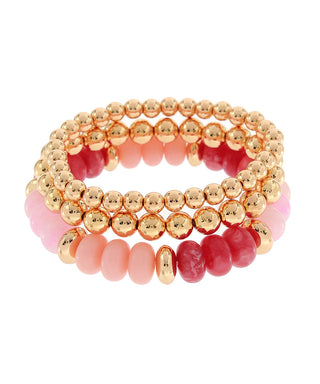 Gold/Pink Multi Set of 3 Bracelets