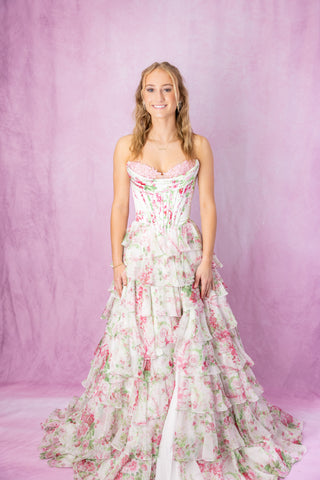 Sherri Hill 57693 - Ivory/Pink/Green Size 0