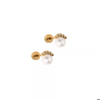 LINNY CO Screwback Stud Earrings - Winnie CZ Pearl Gold