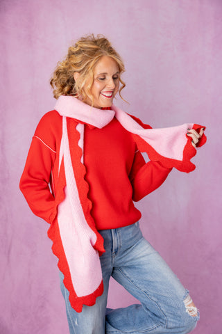 Pink/Red Scalloped Scarf