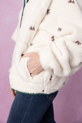 Ivory Embroidered Christmas Bows Pullover