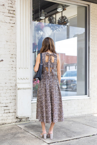 Leopard Print Poplin Midi Dress