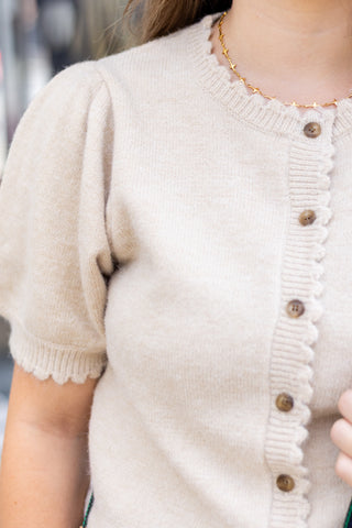 Ecru Short Sleeve Button Front Sweater