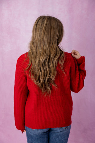 Red Pearl Bow Embellished Cardigan