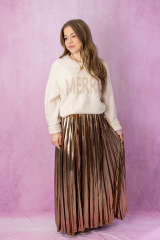 Gold Metallic Pleated Maxi Skirt