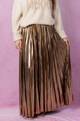 Gold Metallic Pleated Maxi Skirt