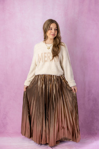 Gold Metallic Pleated Maxi Skirt