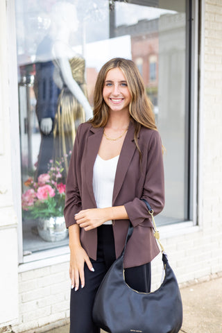 Espresso Shirred Sleeve Blazer