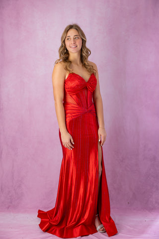 ellie wilde red dress Ellie Wilde EW36004 Size 6 Red Sheer Sequin Lace Mermaid Prom Dress Pageant Gown Train Formal evening Gown