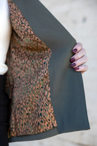 Dark Olive Shirred Sleeve Blazer