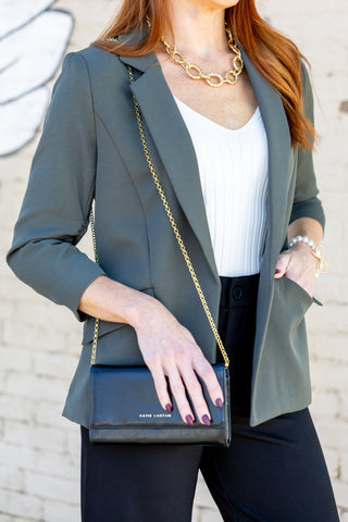 Dark Olive Shirred Sleeve Blazer
