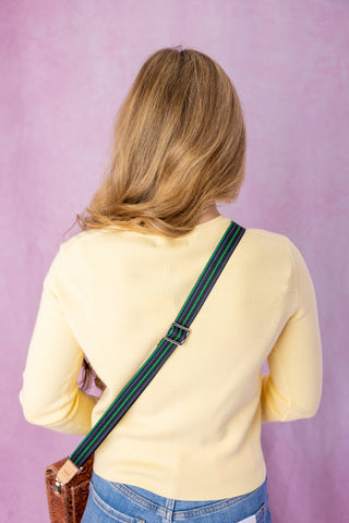 Yellow Ribbed Crewneck Button Down Cardigan