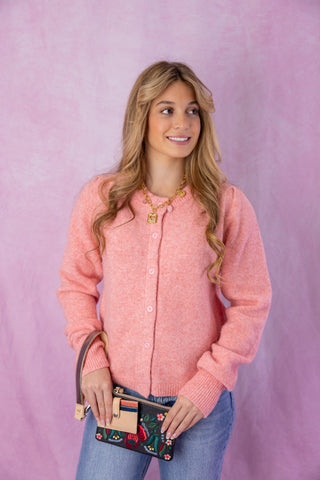 Pink Button Front Sweater Cardigan