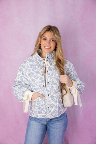 Ivory/Blue Floral Quilted Jacket
