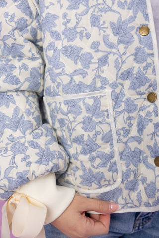 Ivory/Blue Floral Quilted Jacket