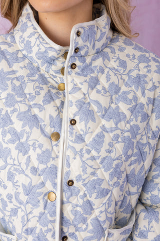 Ivory/Blue Floral Quilted Jacket