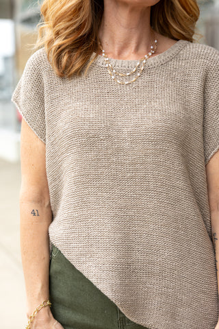Light Mocha Crew Neck Sleeveless Knit Top