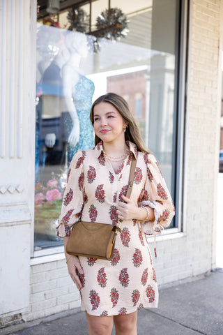 Ecru Floral Puff Sleeve Mini Dress