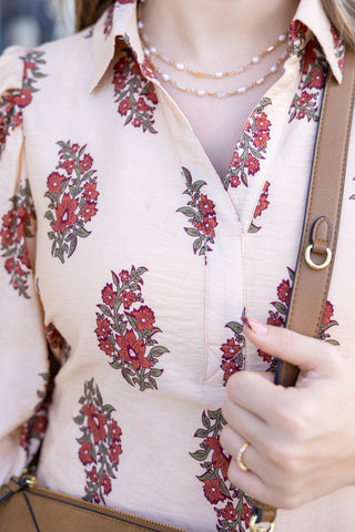 Ecru Floral Puff Sleeve Mini Dress