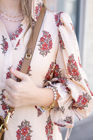 Ecru Floral Puff Sleeve Mini Dress