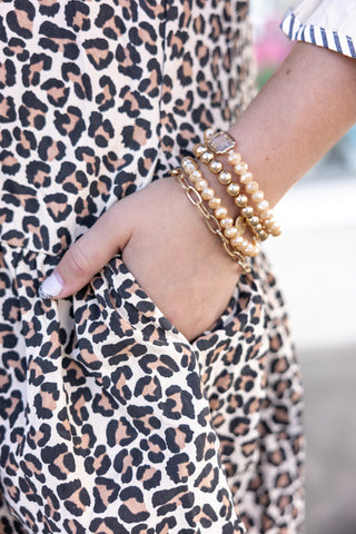 Leopard Ruffle Trim 3/4 Sleeve Dress