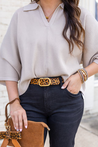 Taupe 3/4 Sleeve Collared Top