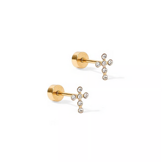 LINNY CO Screwback Stud Earrings - Clara Cross Gold Sparkle