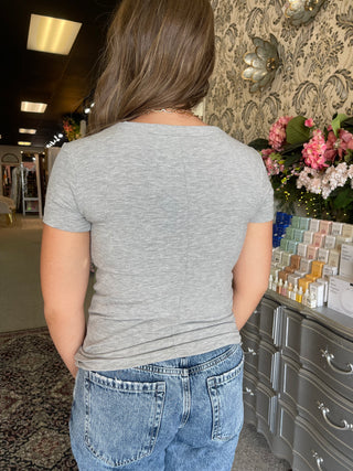 Heather Grey Ribbed Scoop Neck Tee