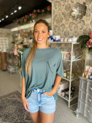 Ash Jade Soft Rib Pocket Tee