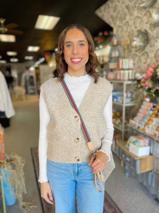Beige Button Front Sweater Vest