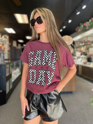 Maroon Game Day Checkered Tee