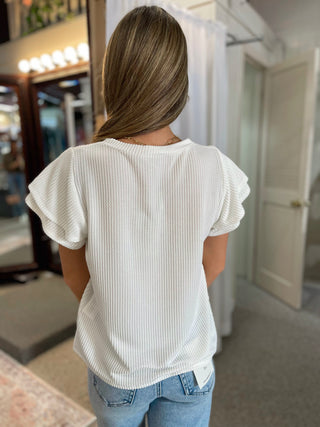 Off White Flutter Sleeve Short Sleeve Top