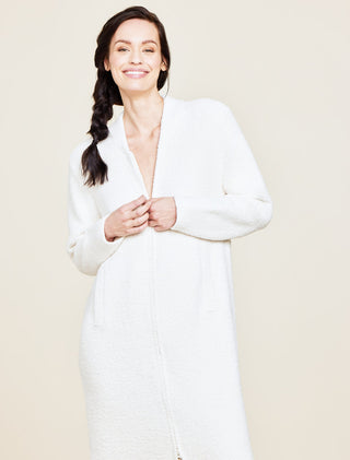 Barefoot Dreams Cozychic Full Zip V-Neck Lounger - Cream
