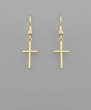 Gold Dangle Cross Earrings