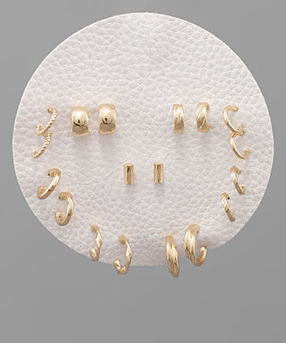 Gold Hoop & Stud Set of 9 Earrings