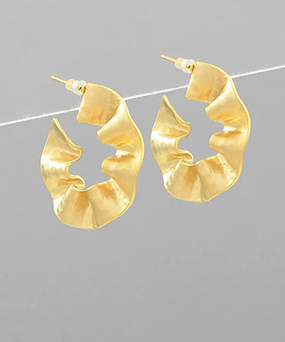 Brushed Gold Ruffle Hoop Earrings