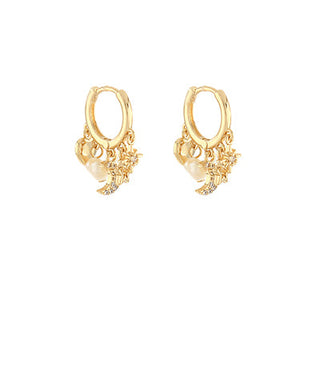 Gold Pave CZ Starburst & Pearl Huggie Earrings