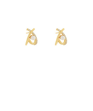 Dainty Gold/Pearl Crossover Earrings