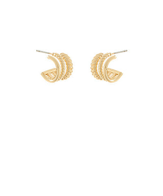 Gold 3 Line Rope Textured Hoops
