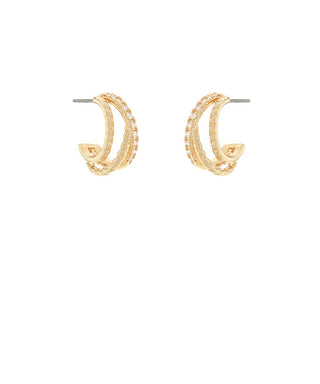 Gold 3 Layered Pave CZ Stud Hoops