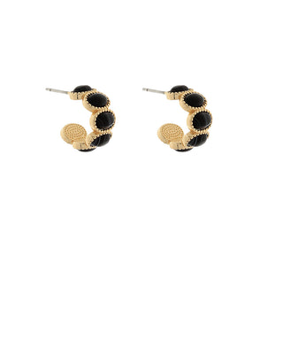 Black/Gold Oval Marble Hoop Earrings