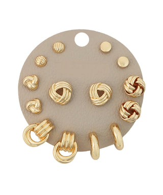 Gold Stud & Hoop Set of 7 Earrings