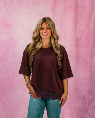 Brown Lace Hem Top