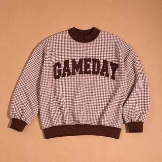 Brown Checkered Gameday Mockneck Sweatshirt