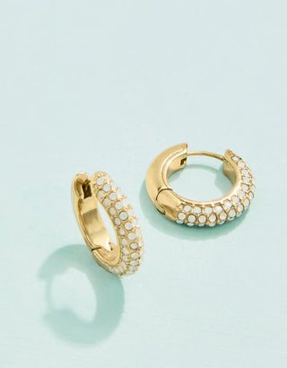 Spartina 449 Splash Collection Shine On Pave Hoop Earrings (18mm) - White Opal