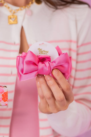 The Darling Effect Mini Satin Bow Claw Clip - Hot Pink